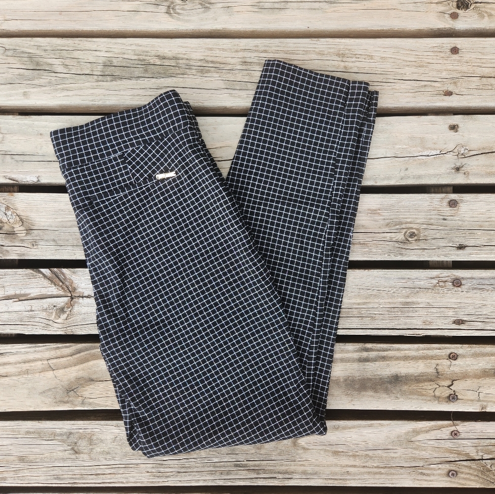 Anne Klein Black and White Checkered Straight Leg Pants Pull On Small Business
